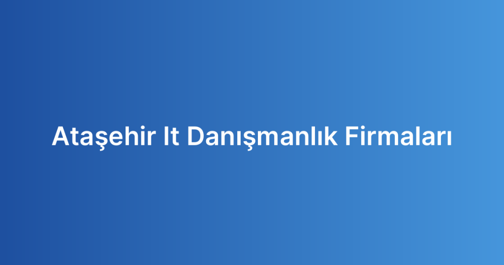 Ataşehir It Danışmanlık Firmaları