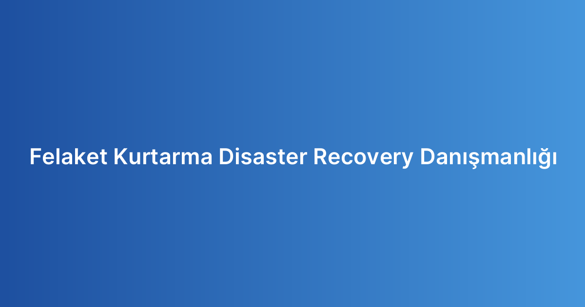 Felaket Kurtarma Disaster Recovery Danışmanlığı
