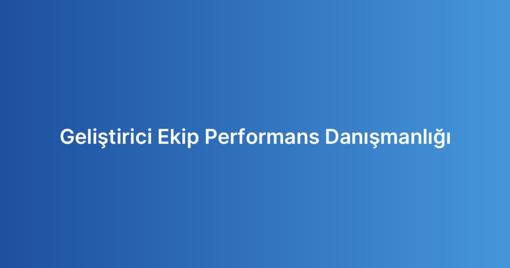 Geliştirici Ekip Performans Danışmanlığı