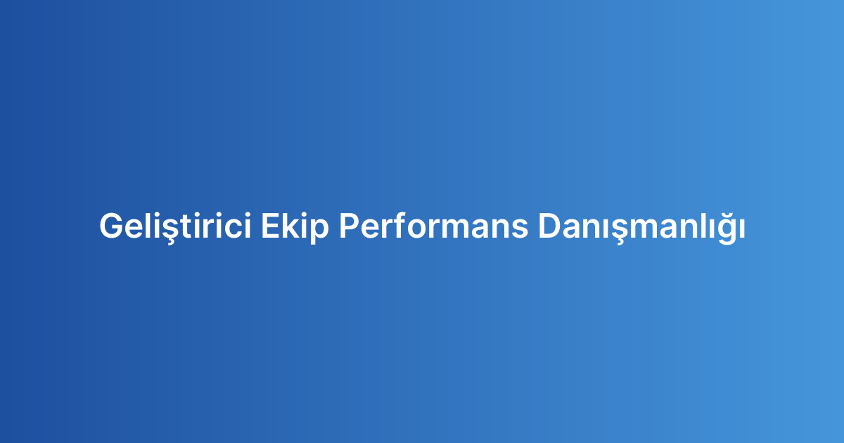 Geliştirici Ekip Performans Danışmanlığı