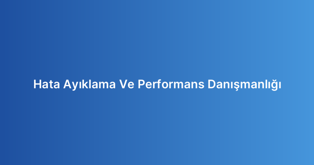 Hata Ayıklama Ve Performans Danışmanlığı