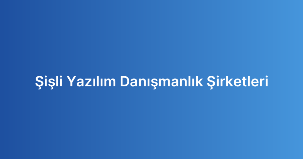 Şişli Yazılım Danışmanlık Şirketleri