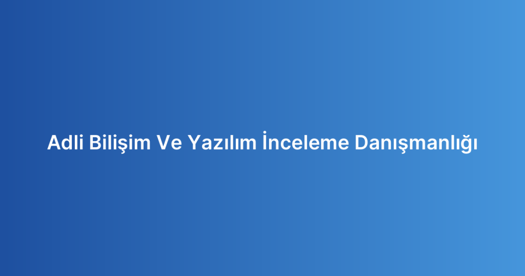 Adli Bilişim Ve Yazılım İnceleme Danışmanlığı