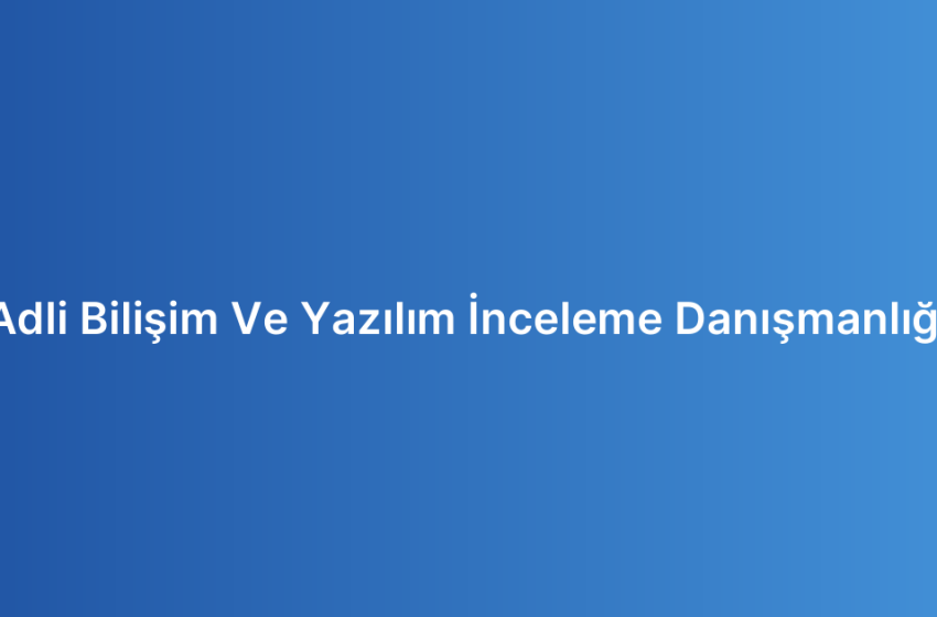 Adli Bilişim Ve Yazılım İnceleme Danışmanlığı