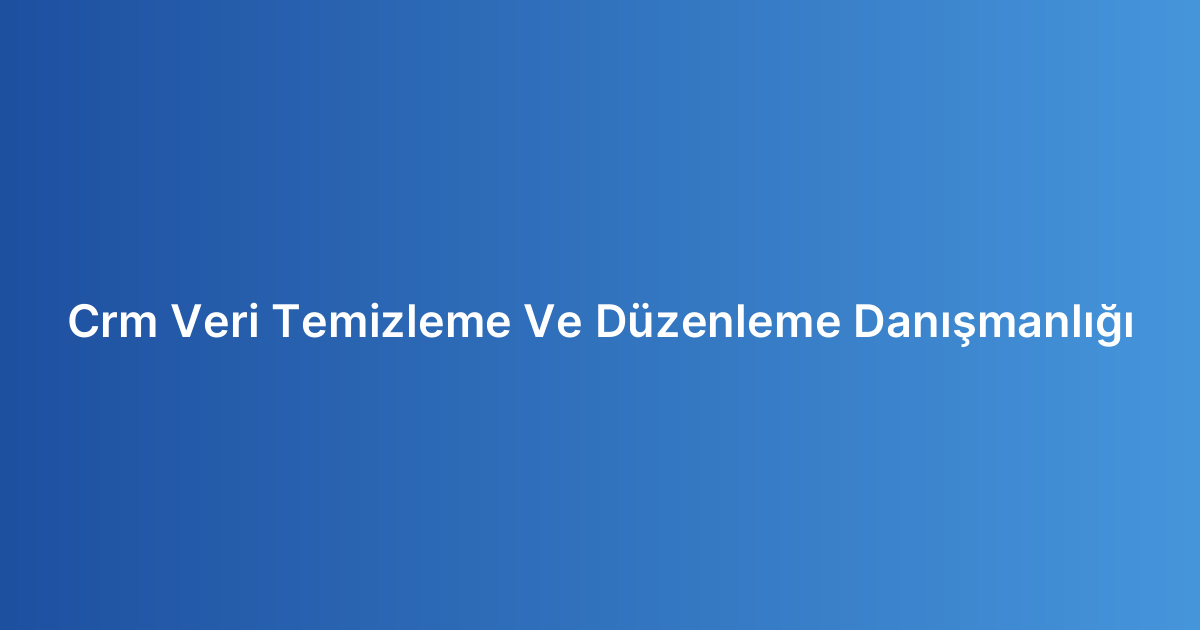 Crm Veri Temizleme Ve Düzenleme Danışmanlığı