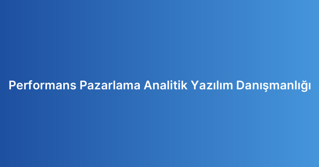 Performans Pazarlama Analitik Yazılım Danışmanlığı