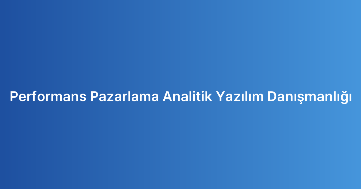 Performans Pazarlama Analitik Yazılım Danışmanlığı