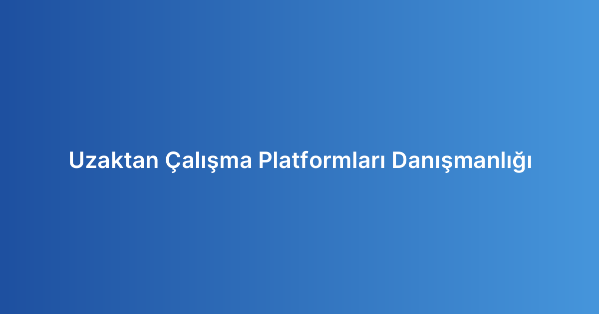 Uzaktan Çalışma Platformları Danışmanlığı